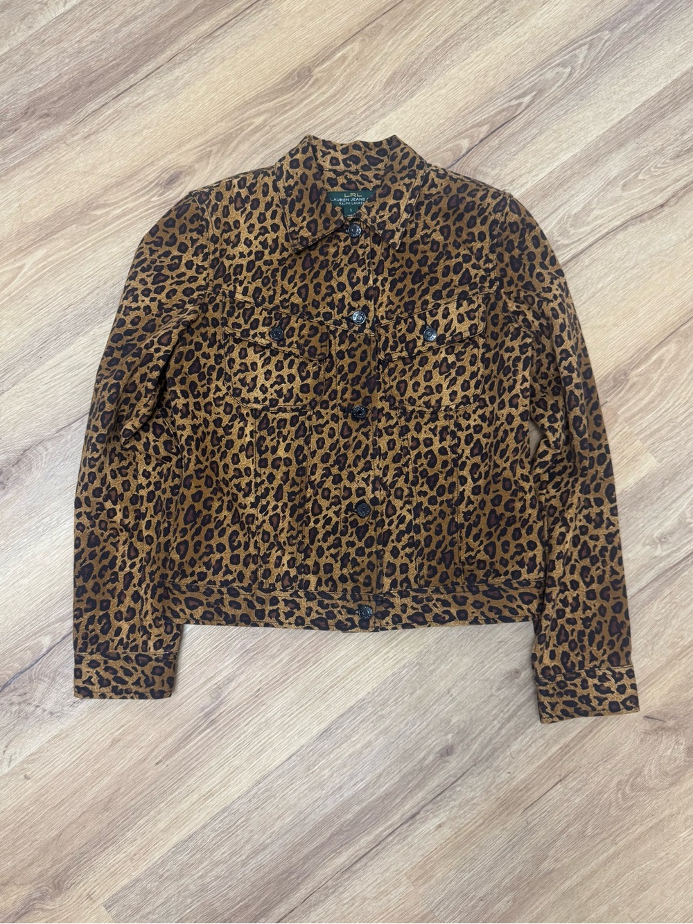 Lauren Ralph Lauren Leopard Print Denim Jacket Womens S LRL Animal Print Trucker